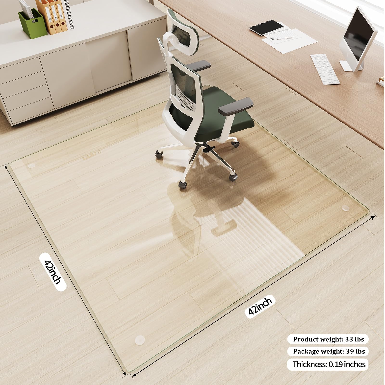 Tempered Glass] 44" x 44" Glass Office Chair Mat for Carpet
