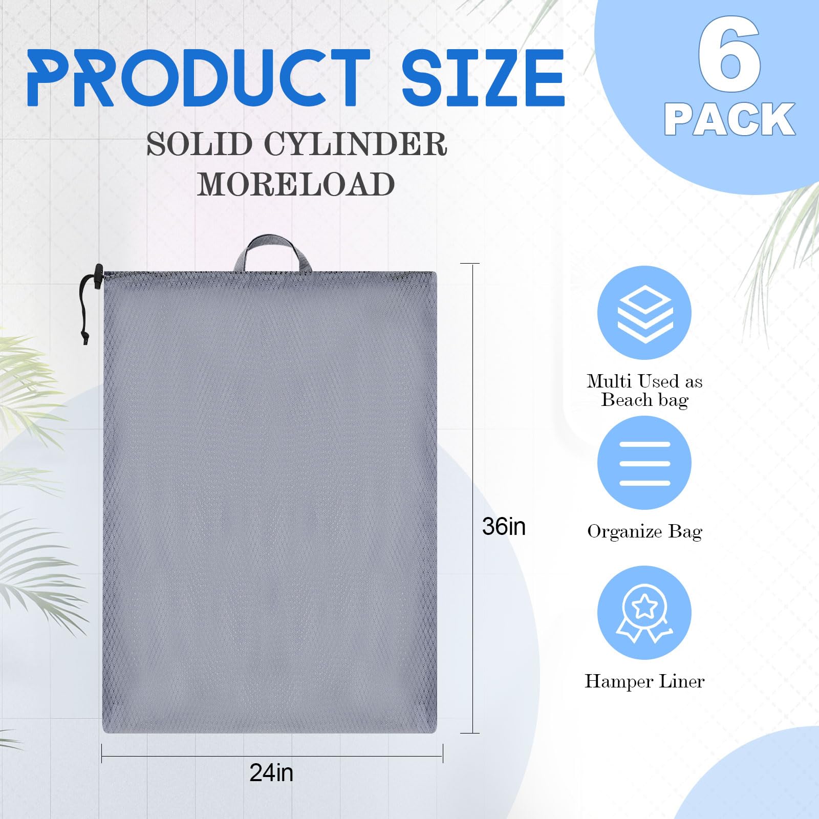 6 Pack 24 x 36 Inches Blue Soft Mesh Laundry Bag with Handles Machine Washable Secure Drawstring Closure Large Sturdy Mesh Net Laundry for College Travel Dorm Laundromat (6 Count)