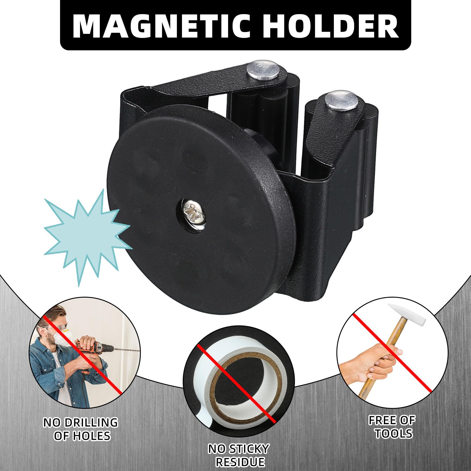 2 Pcs Magnetic Broom Holder Wall Mounted Anti Slip Rack (2 Count)