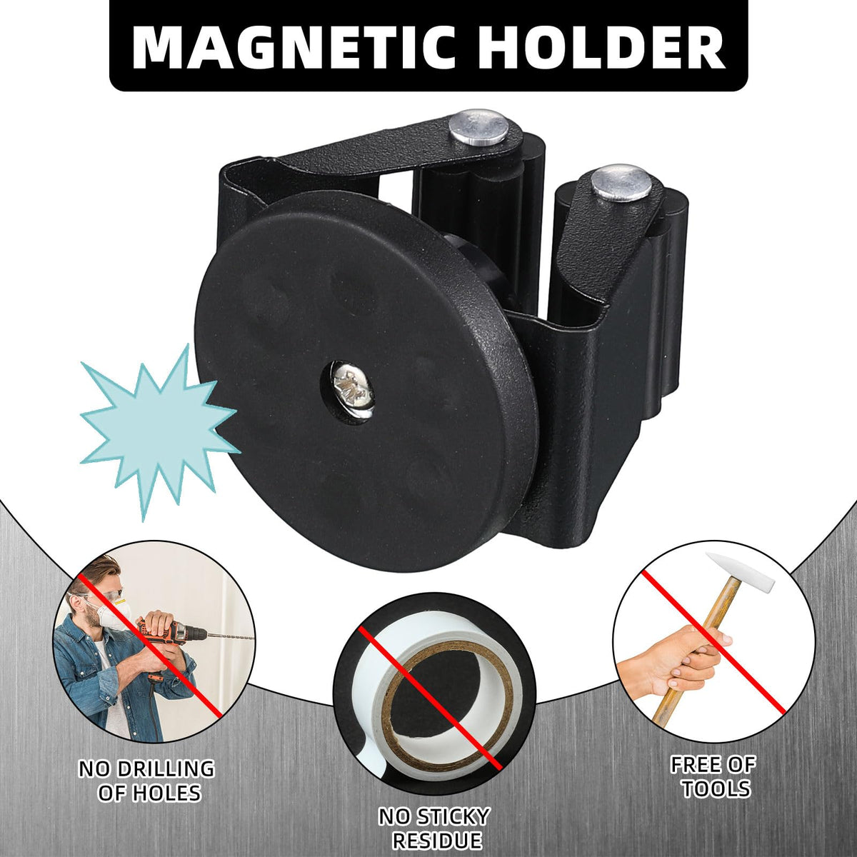 6 Pcs Magnetic Broom Holder Wall Mounted Anti Slip Rack (6 Count)