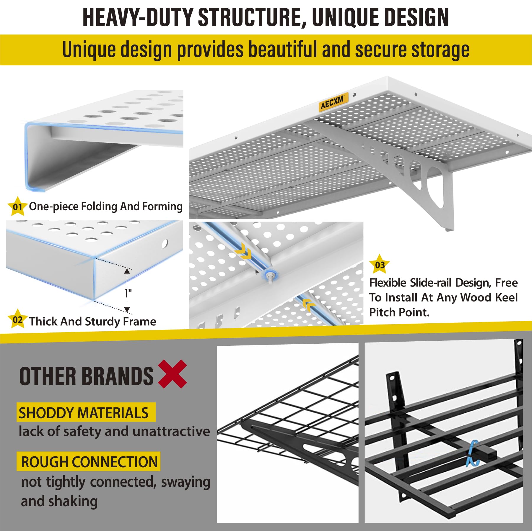 2 Pack 1.64x4ft Adjustable Garage Wall Shelving 560lbs Load Capacity Heavy Duty Wall Mounted Storage Shelf Metal Floating Shelves for Garage (2 Count)