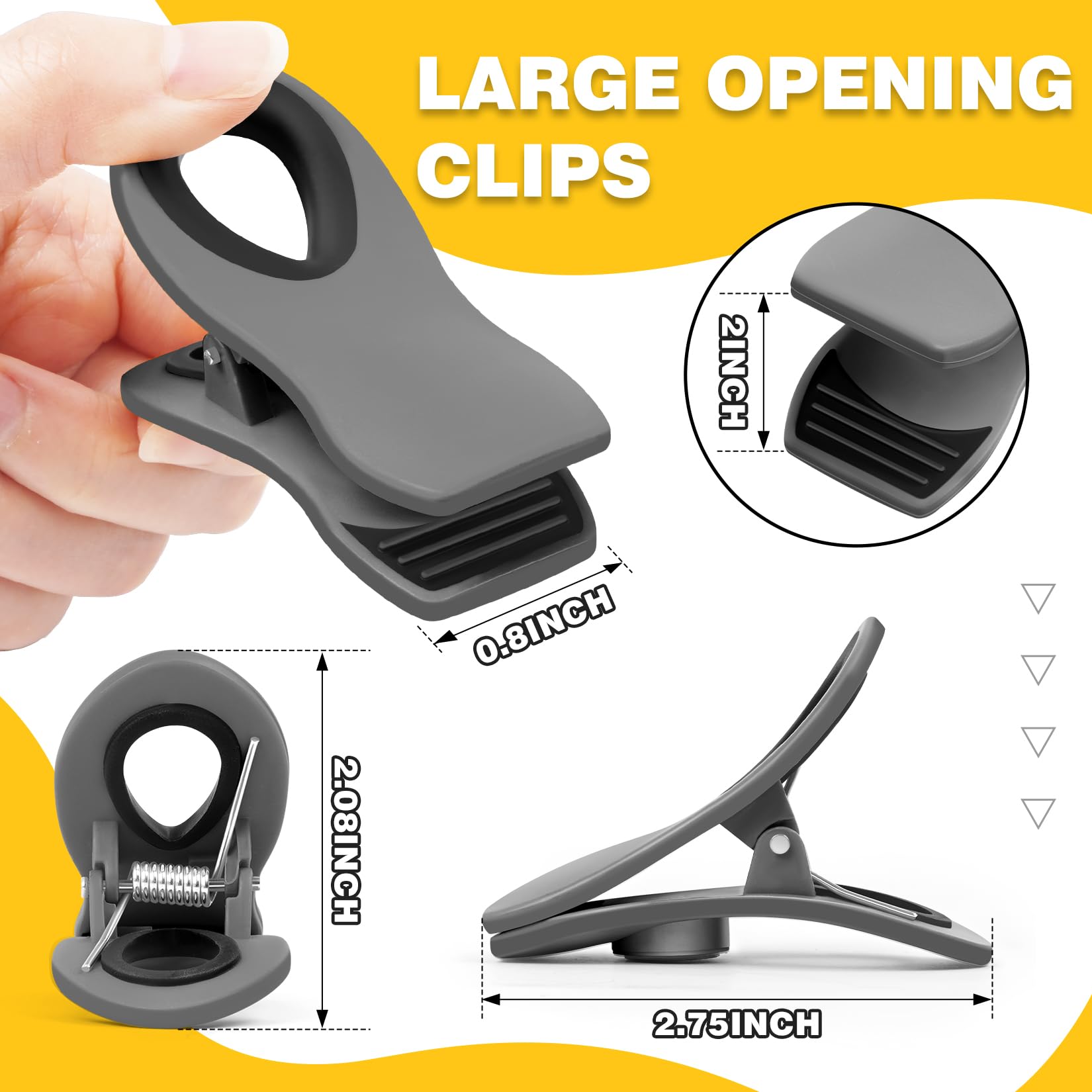 10PCS Magnetic Chip Clips Airtight Seal Reusable Grey Bag Clips for Food Storage Heavy Duty Plastic Food Clip for Refrigerator (10 Count)