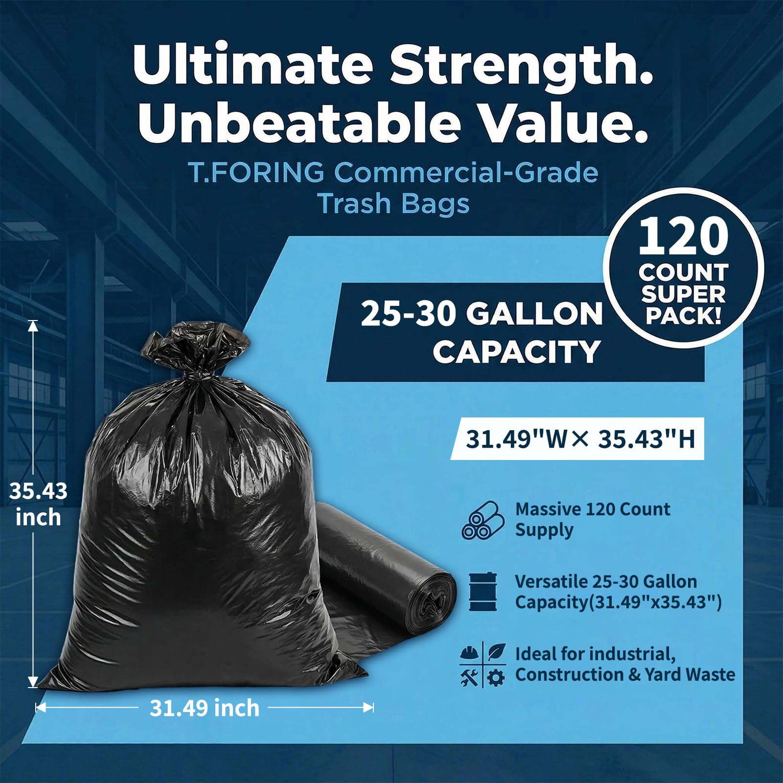 25 30 Gallon Trash Bags Unscented (120 Count)