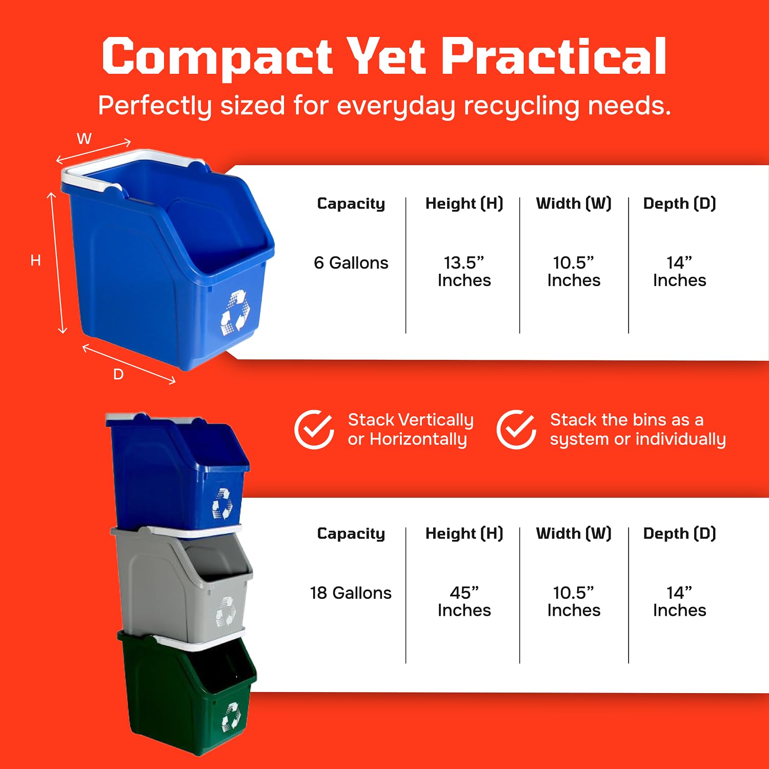 Multi Bin 6 Gallon Stackable Recycle Bins