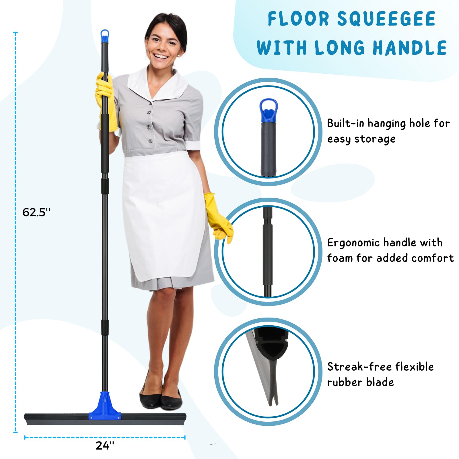 Floor Squeegee for Concrete and Tile Cleaning