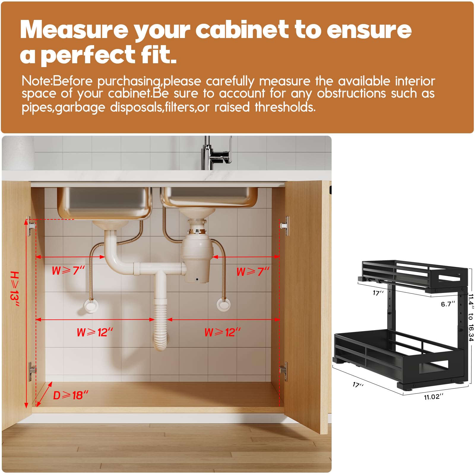 2 Pack 17"Deep Under Sink Organizer And Storage (2 Count)