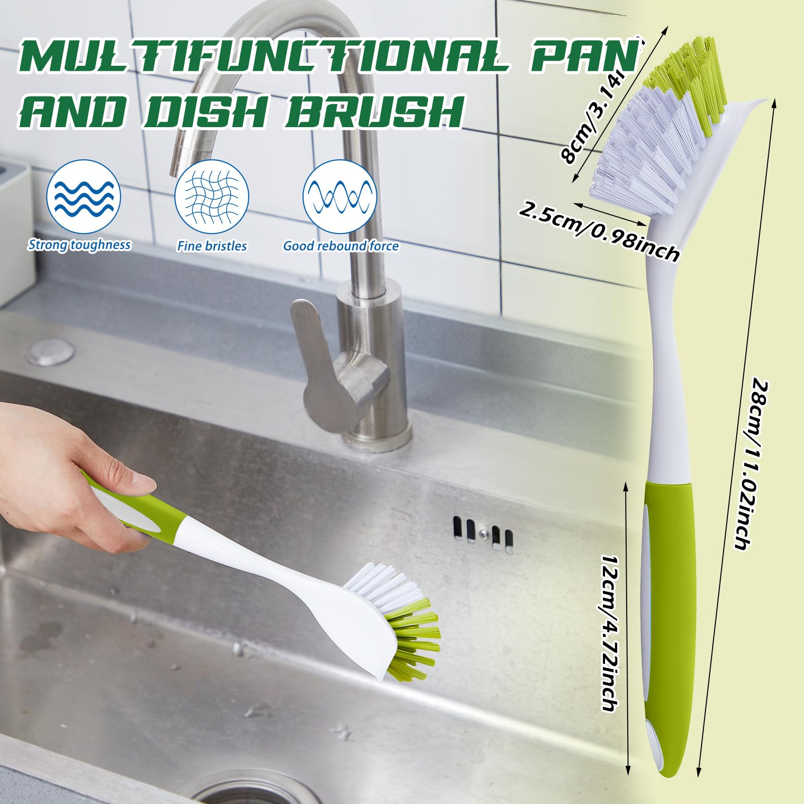 20 Pcs Light Green Kitchen Scrub Dish Brush Bulk with 11 Inch Anti Slip Handle Cleaning Dish Scrubber with Stiff Bristles Washing Scrub Brushes for Housekeeping for Pots and Pans