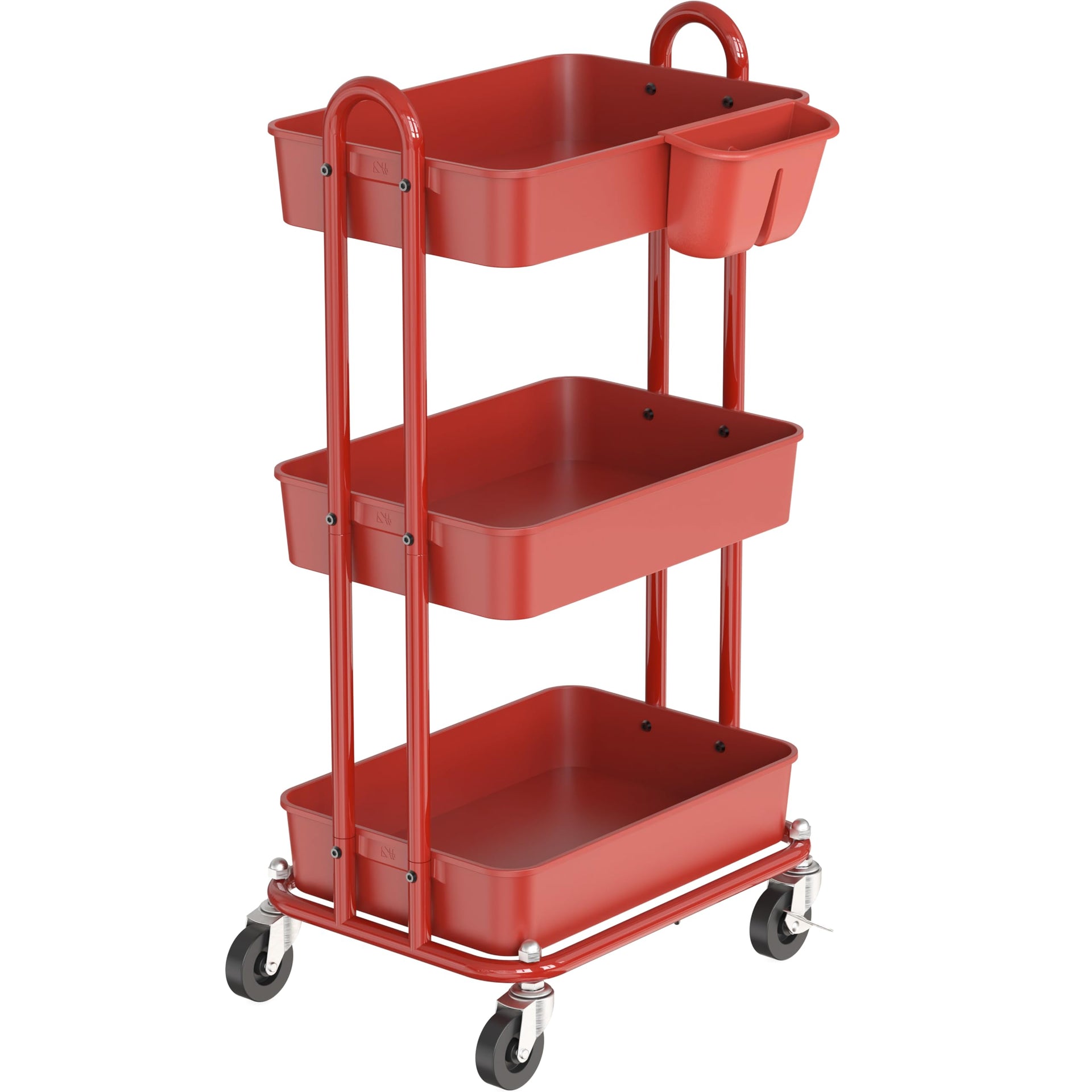 3 Tier Rolling Utility Cart with Hanging Bucket