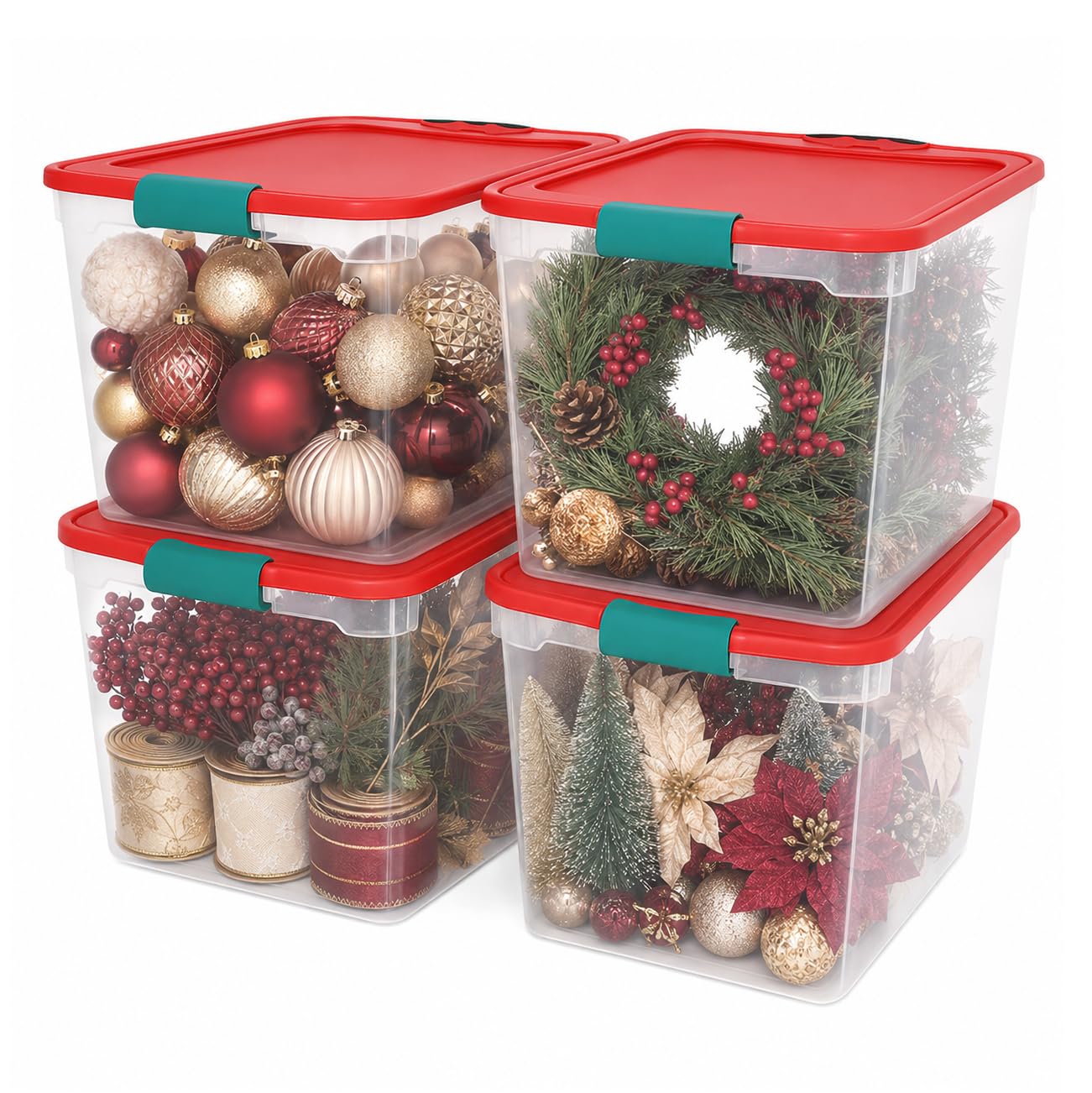Holiday Tote Plastic Storage Bin with Lid (4 Count)
