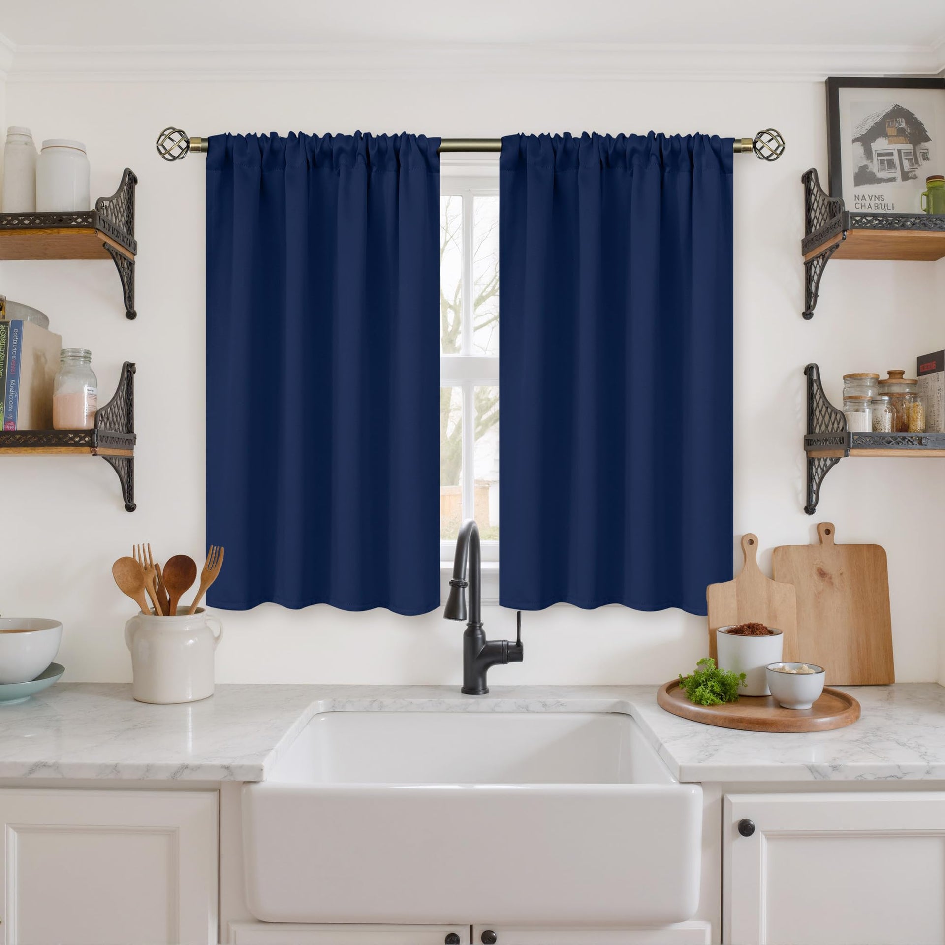 Navy Blue Blackout Curtains 40 Inches Length for Bedroom (2 Count)