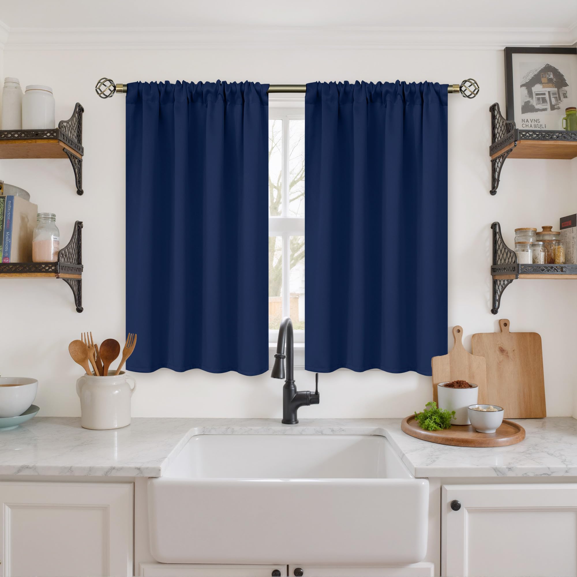 Navy Blue Blackout Curtains 40 Inches Length for Bedroom (2 Count)