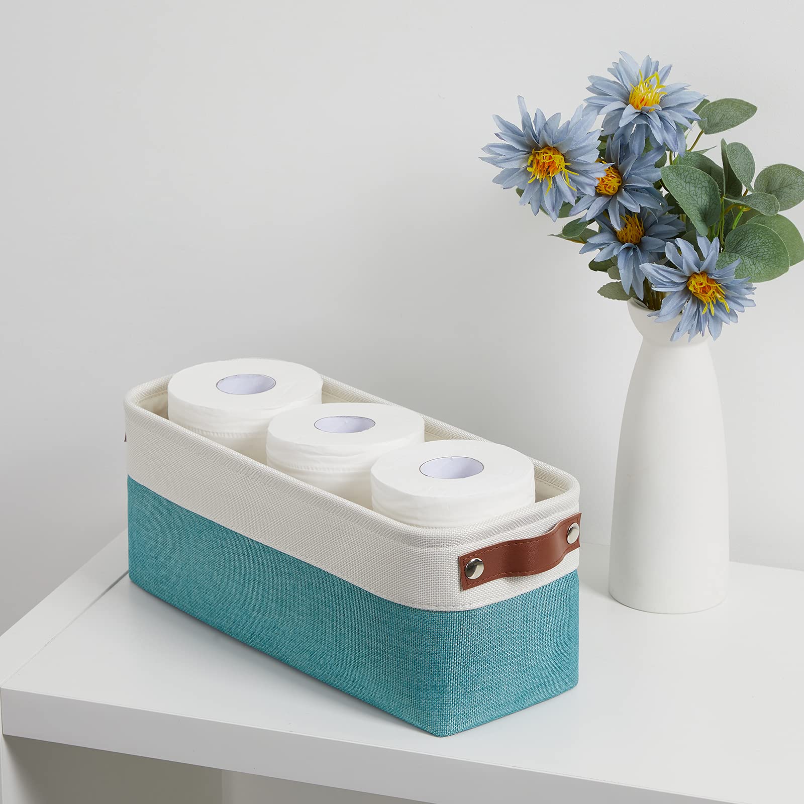 Small Bathroom Closet Storage Baskets Canvas Fabric Storage Bins for Toilet 2 Pack Collapsible Home Organizer With Handles (2 Count)