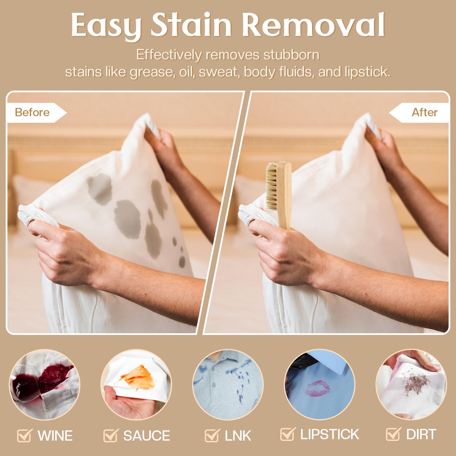 3 Pcs Wood Laundry Stain Brush Stain Remover Brushes with Boar Bristle Small Stain Brush for Clothes for Scrubbing Stains from Furniture Fabric Leather (3 Count)