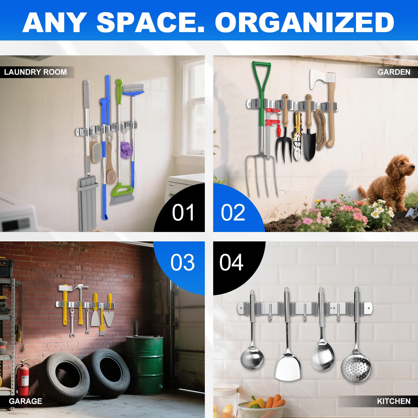 Broom Holder Wall Mount Mop Organizer (2 Count)