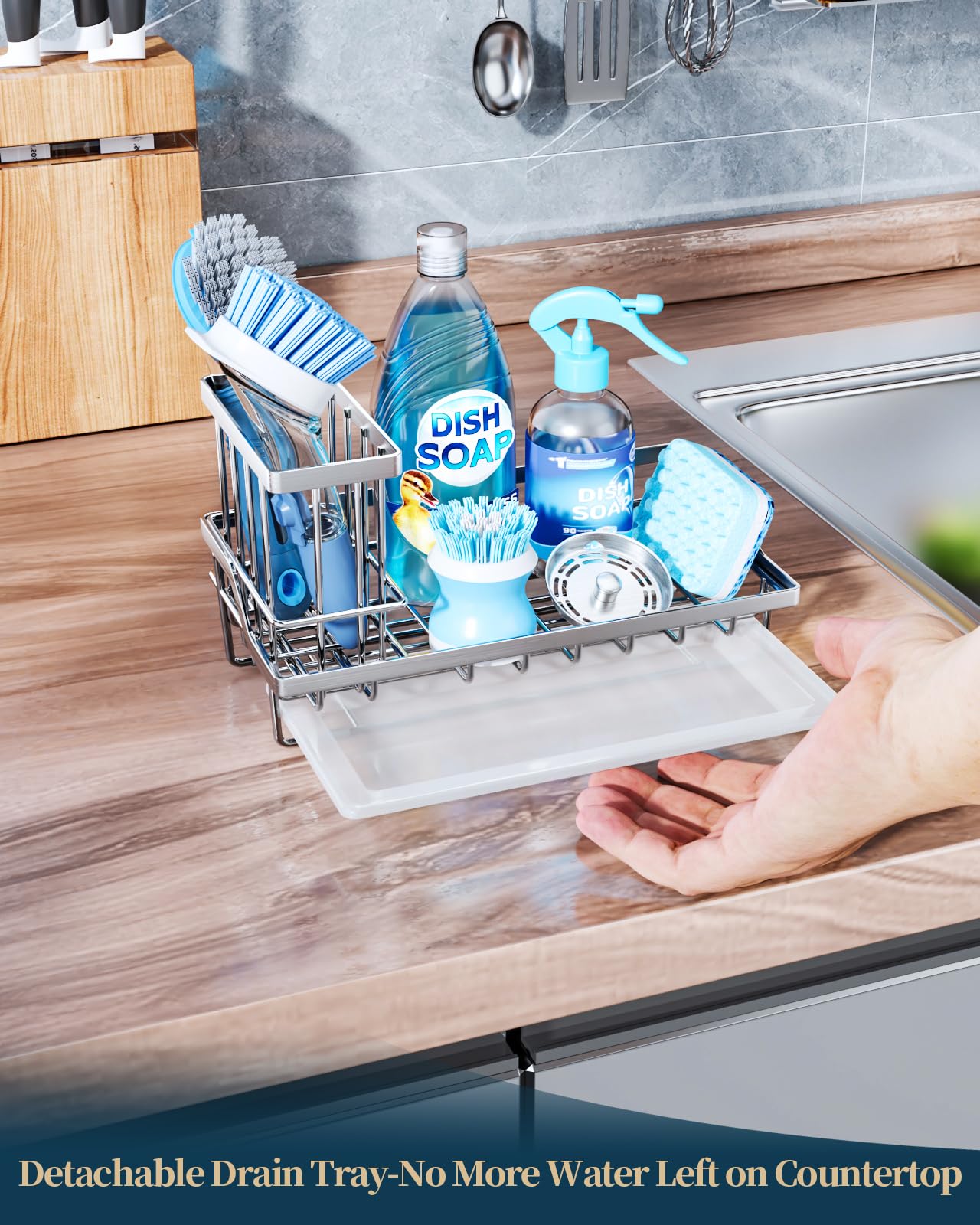 Sink Caddy Kitchen Sponge Holder with Dish Brush Holder