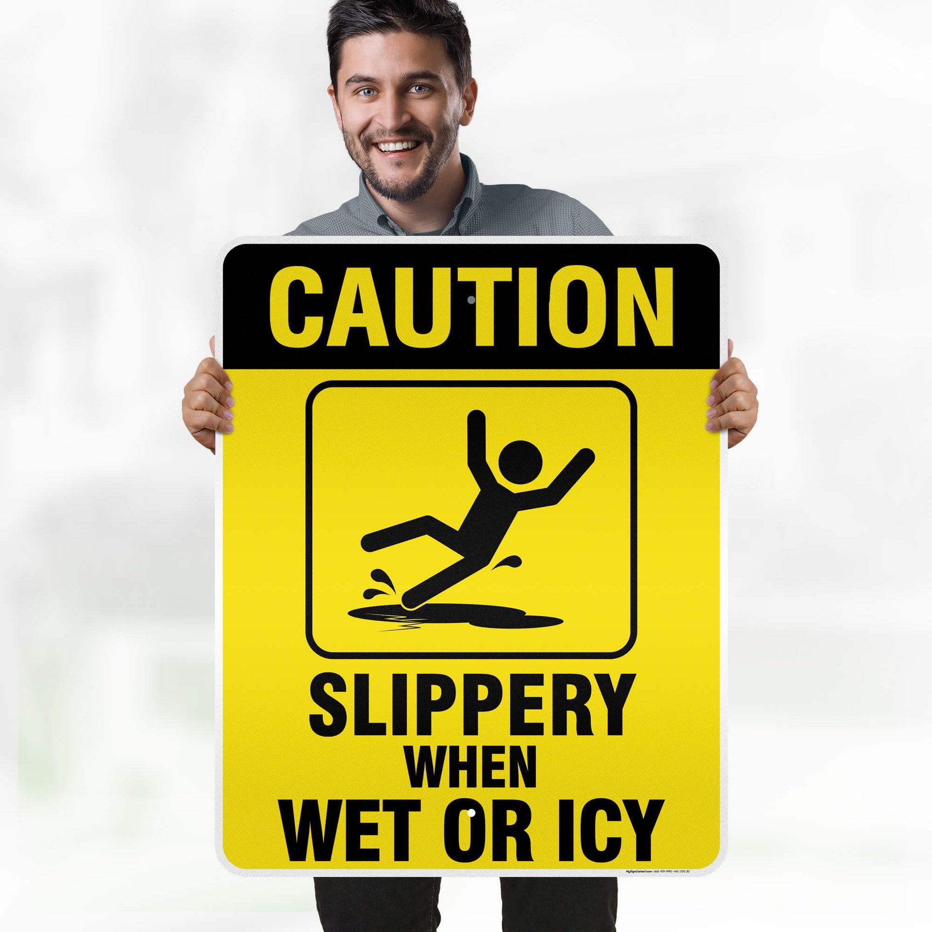 Caution Slippery When Wet Sign or ICY Sign
