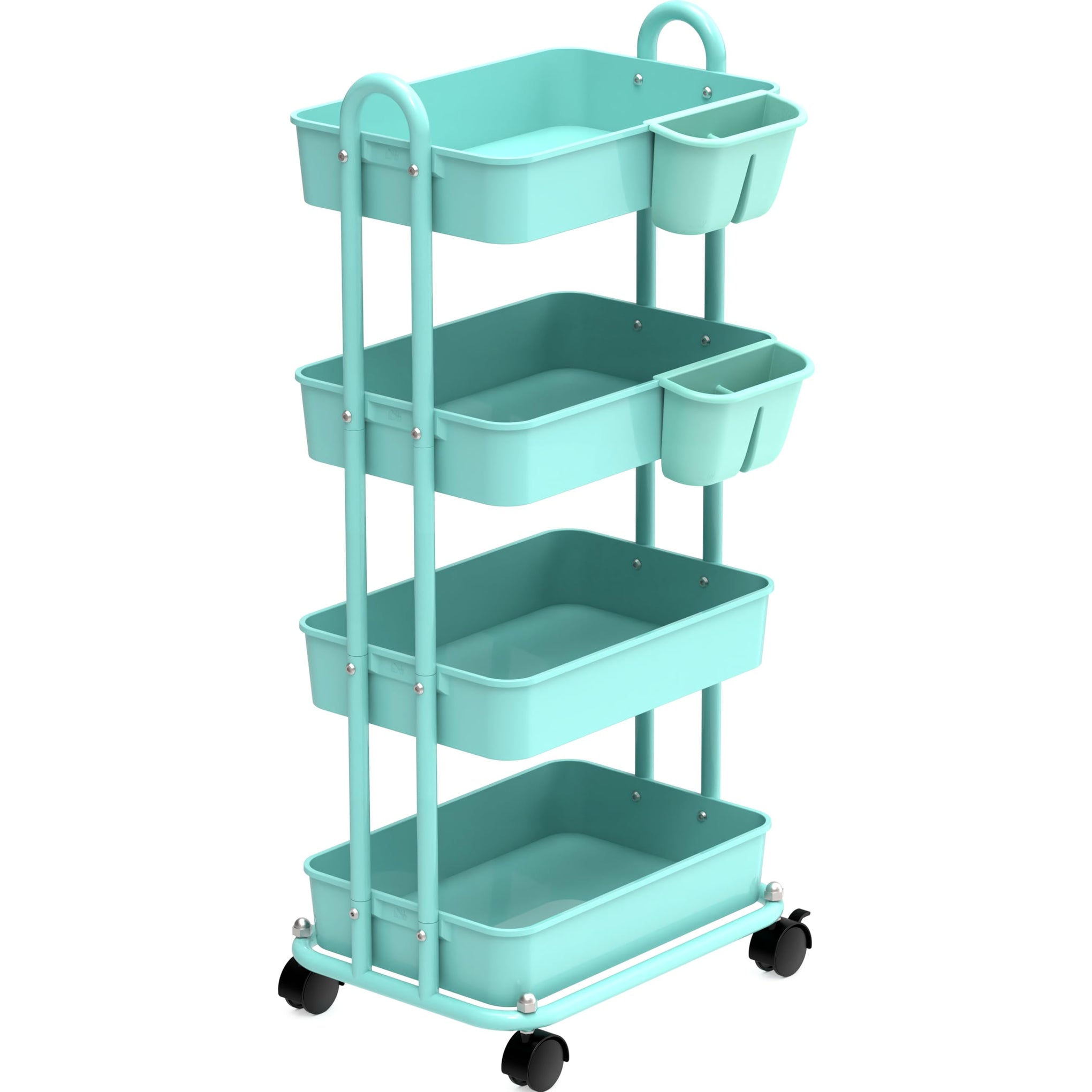 4 Tier Rolling Utility Cart with Hanging Bucket
