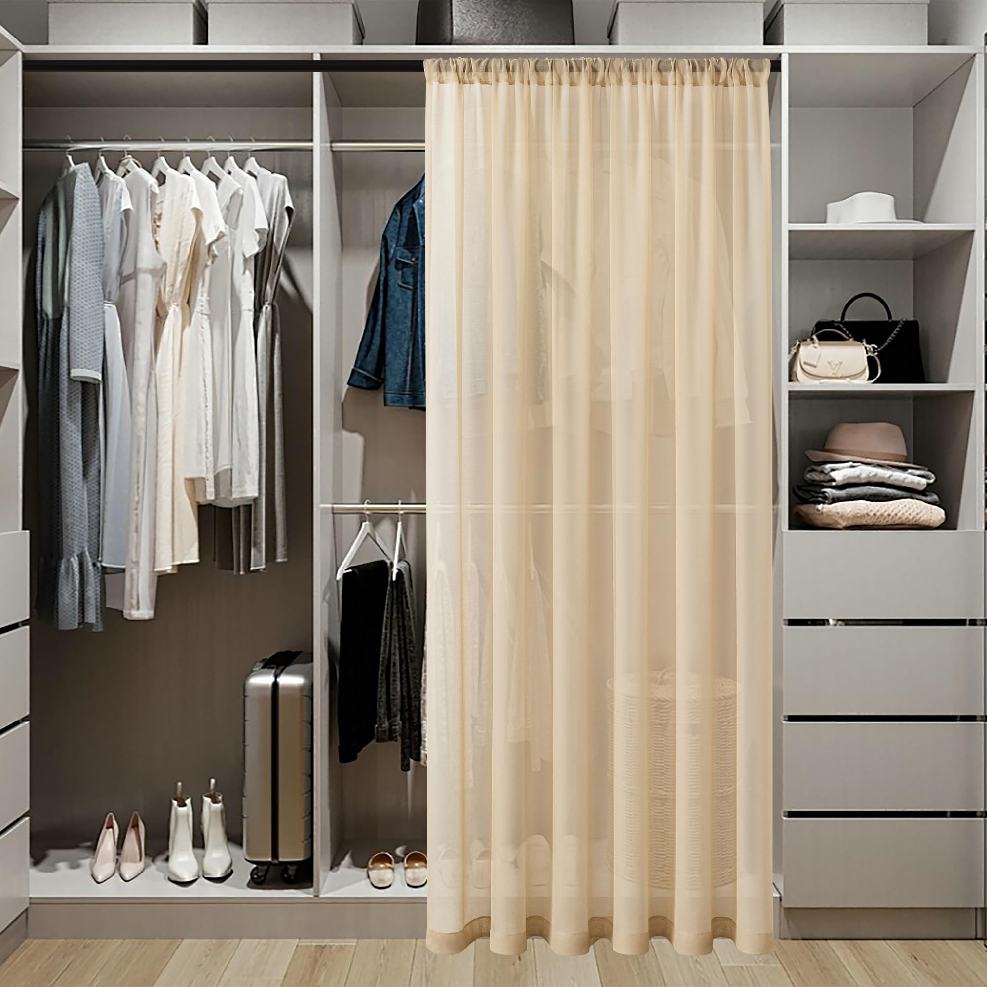 Small Sheer Door Curtain Closet Linen Textured Curtain Sheers Doorway Light Filtering Voile French Door Rod Pocket Curtains Patio Glass Doors