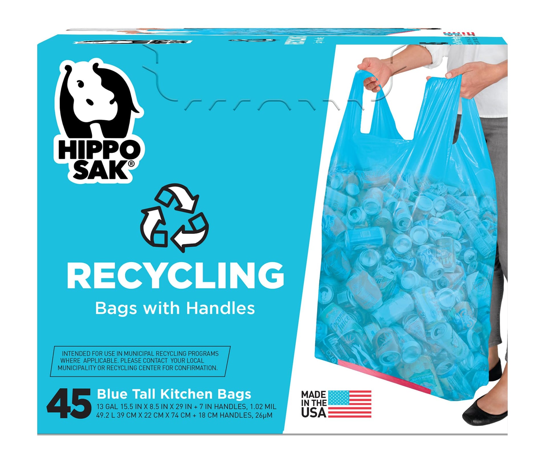 13 Gallon Blue Recycling Bags with Handles (45 Count)