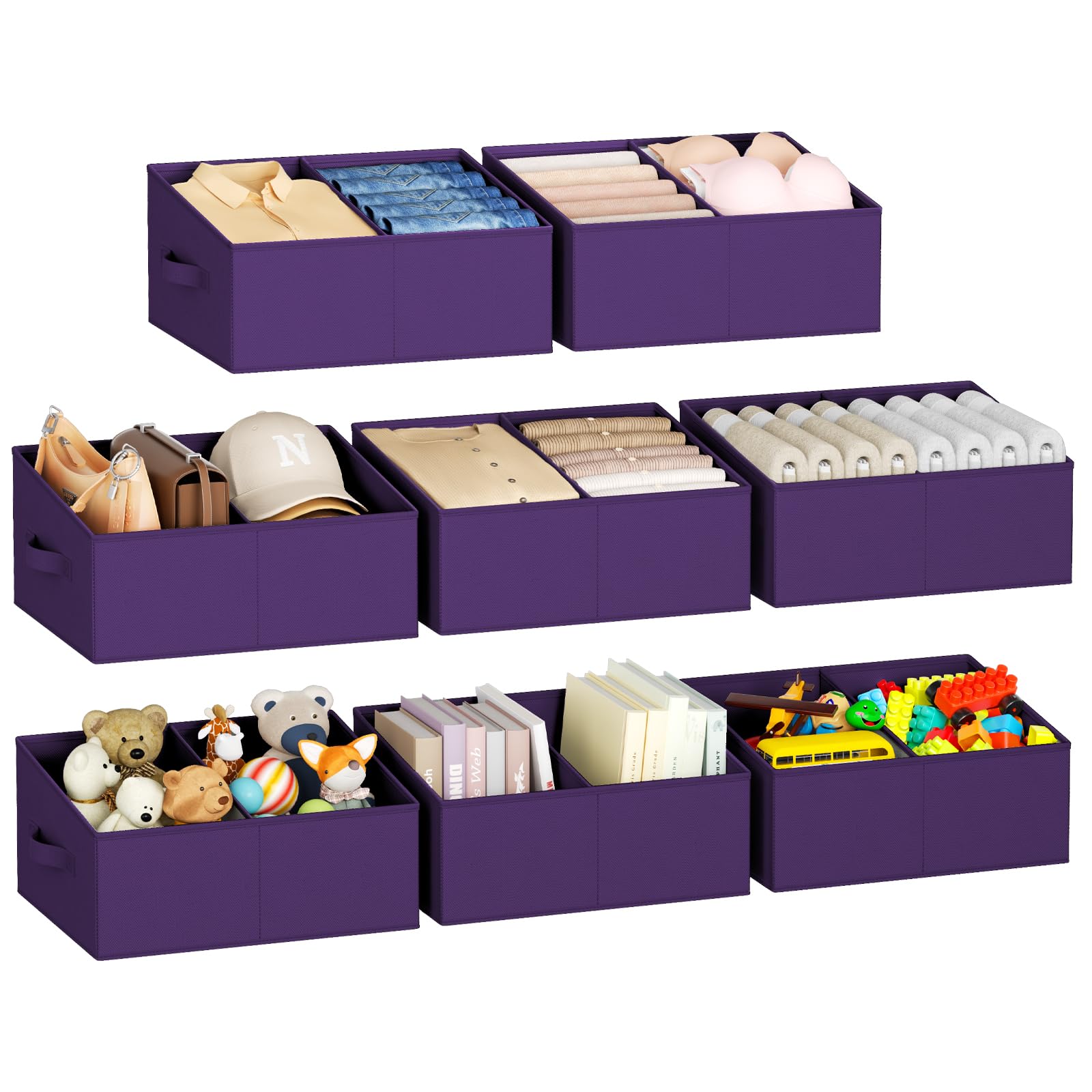 Large Closet Shelf Organizer Bins 8 Packs with Handles and Divider (8 Count)