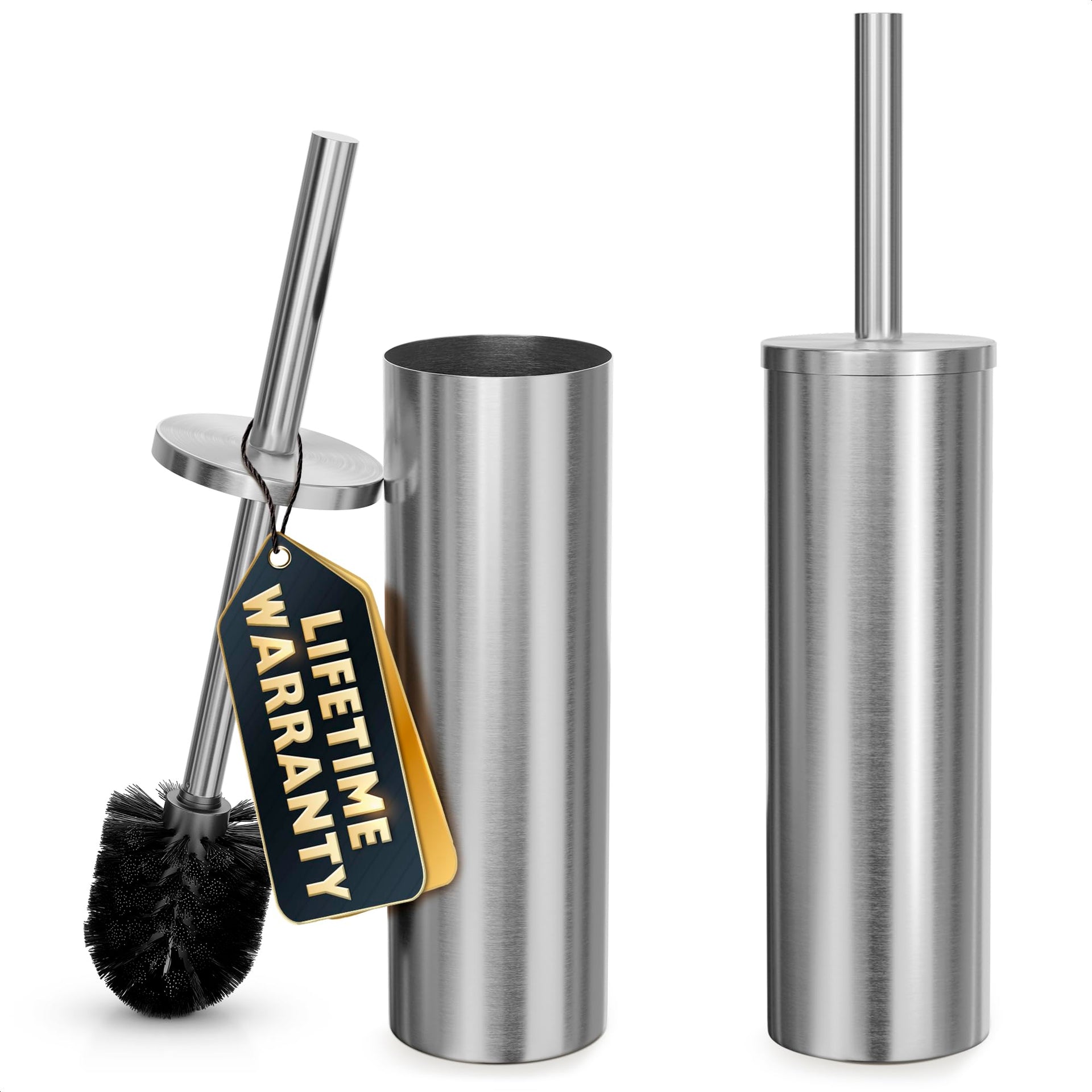 2 Pcs Stylish Stainless Steel Toilet Brush and Holder Set (2 Count)
