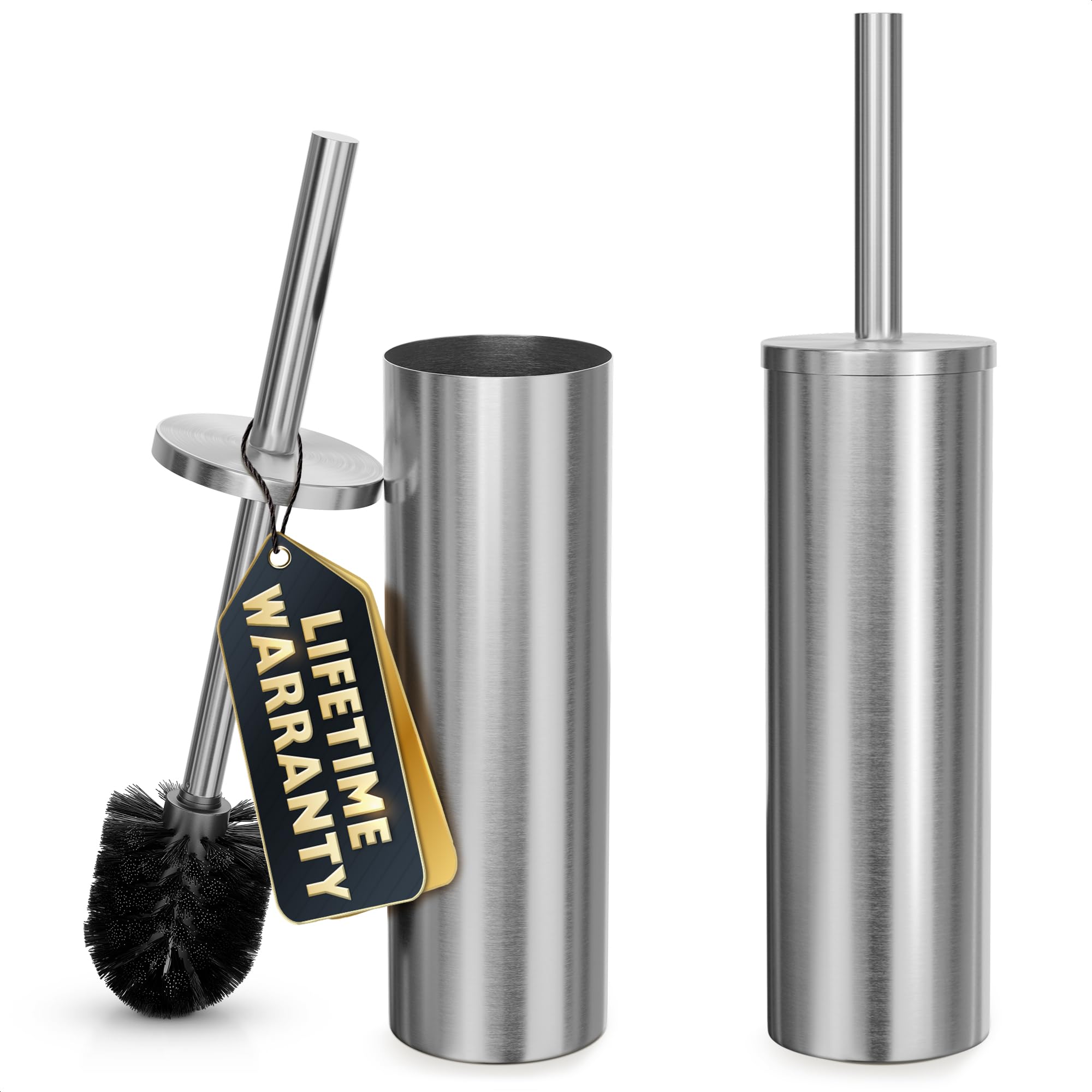 2 Pcs Stylish Stainless Steel Toilet Brush and Holder Set (2 Count)