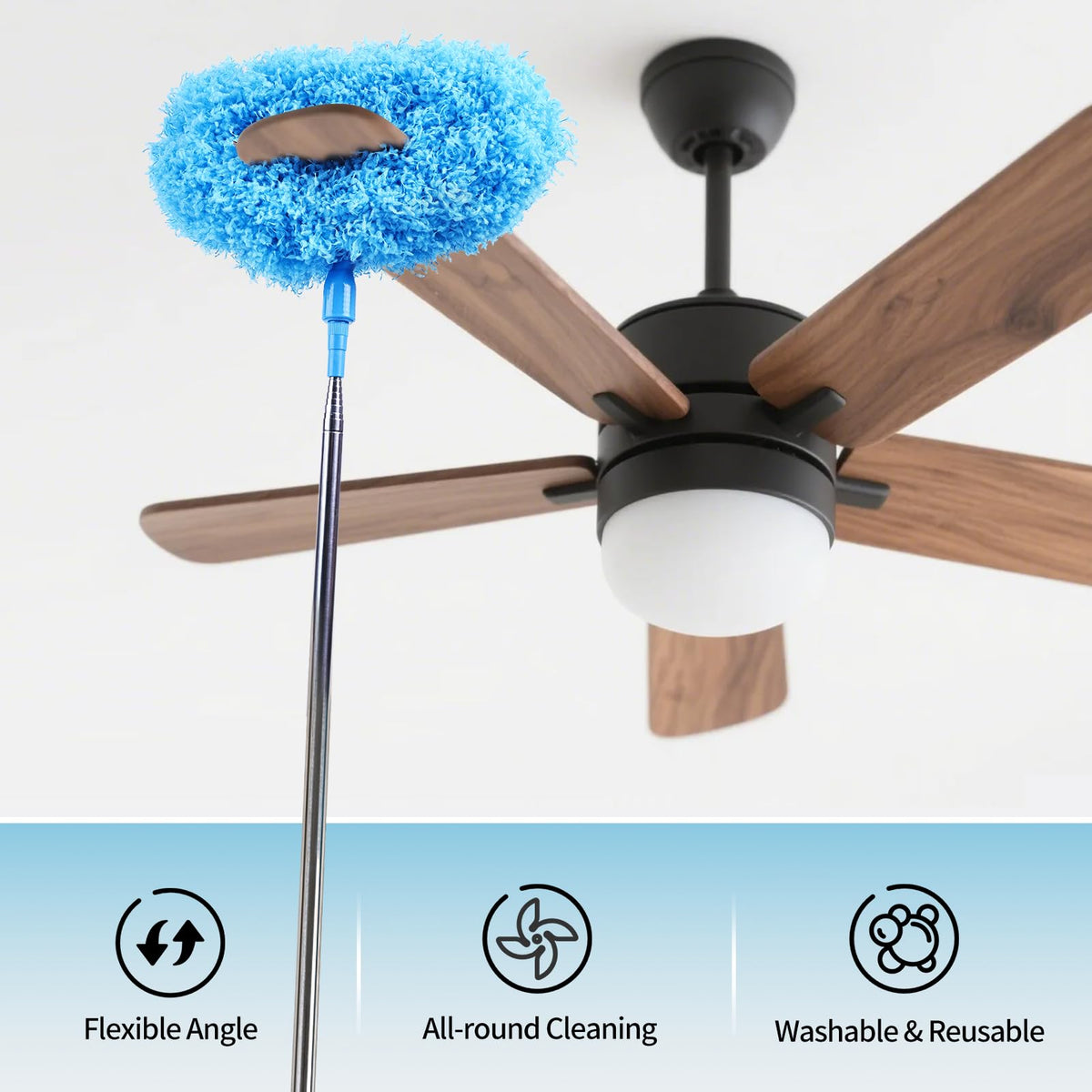 Ceiling Fan Cleaner Duster Reusable Microfiber Removable Extendable Duster with 95" Telescoping Pole for Cleaning Walls Furniture Door Window Top