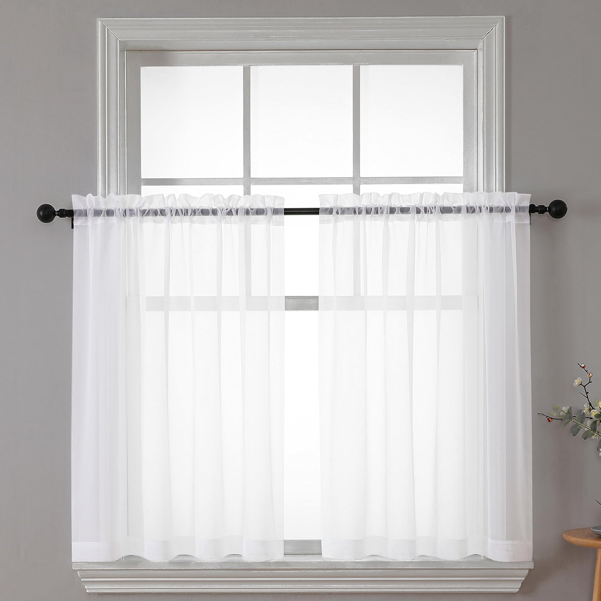 White Sheer Curtains 30 inch Length 2 Panels (2 Count)