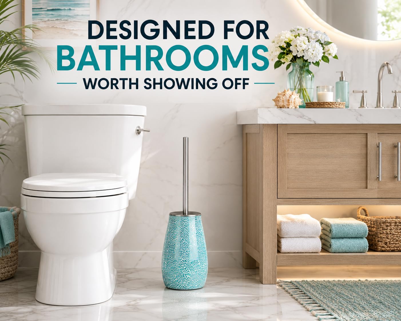 Turquoise Green Toilet Brush and Holder Set