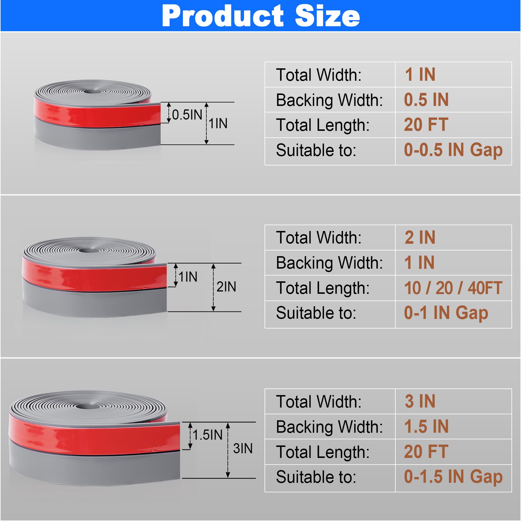 Weather Stripping Silicone Door Seal Strip 2 in x 10 ft Door Draft Stopper Self Adhesive Door Draft Tape (10 Foot)