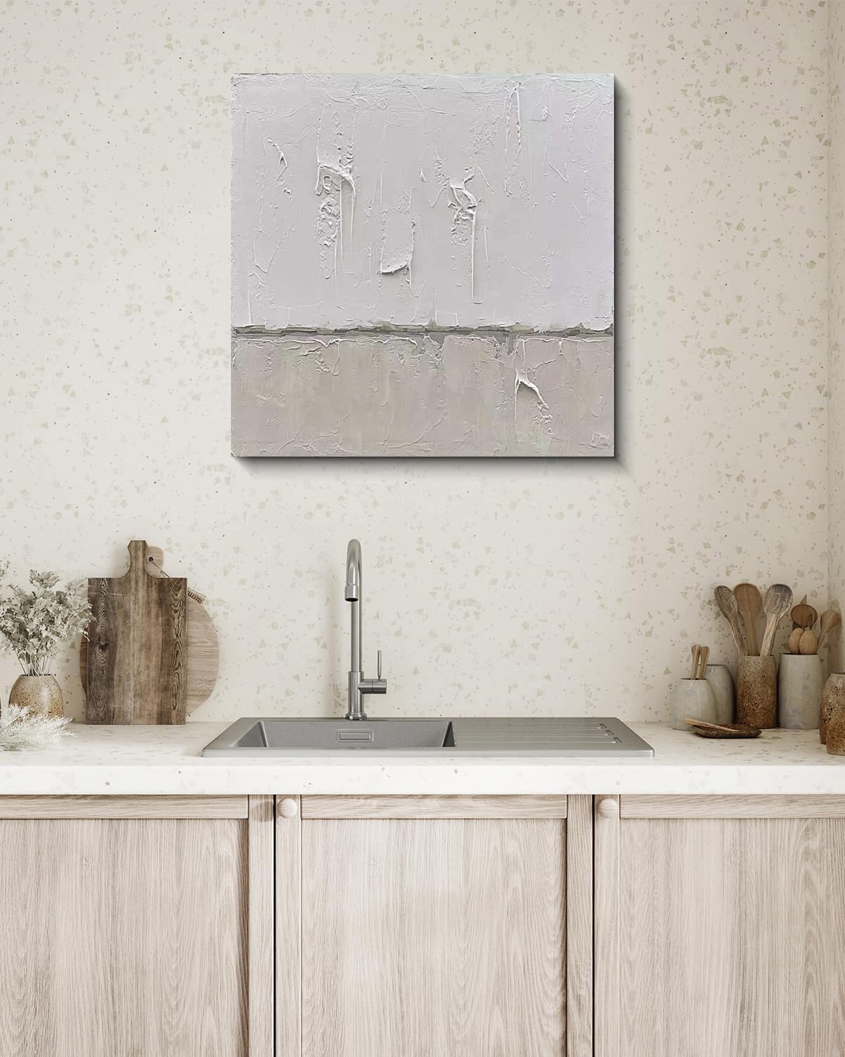 Art minimalist style gray and white abstract oil painting