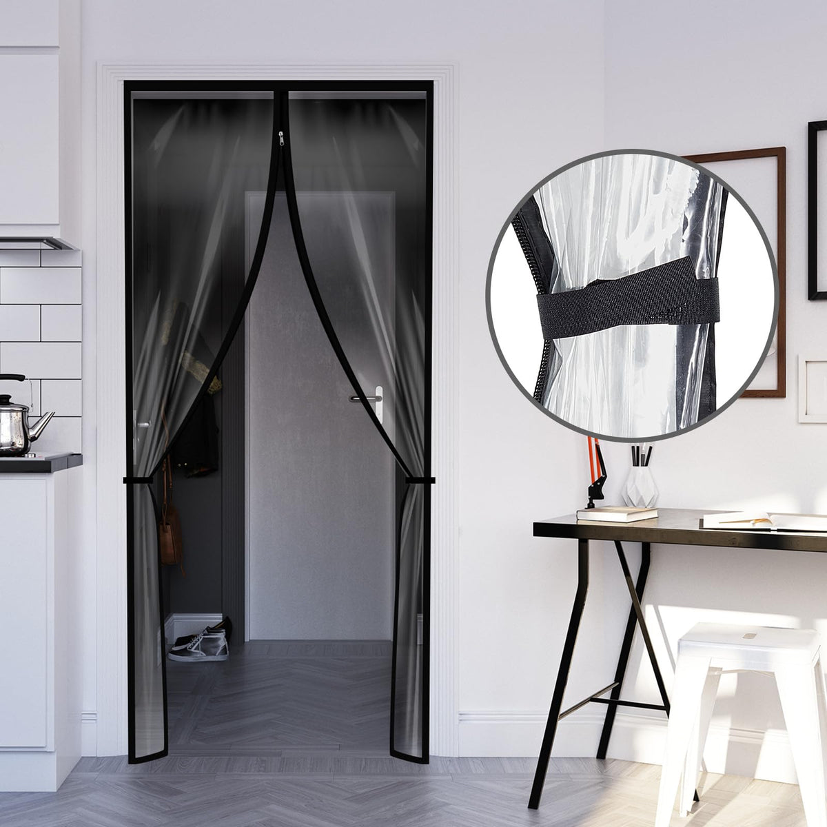 Zipper 34 x 80 Inch Dust Barrier Door Kit Construction Door Barrier 2.8 x 6.7 ft Reusable Plastic Curtain Cover Containment Standard Doorway Temporary Wall Screen Sheeting for Bathroom Hallway