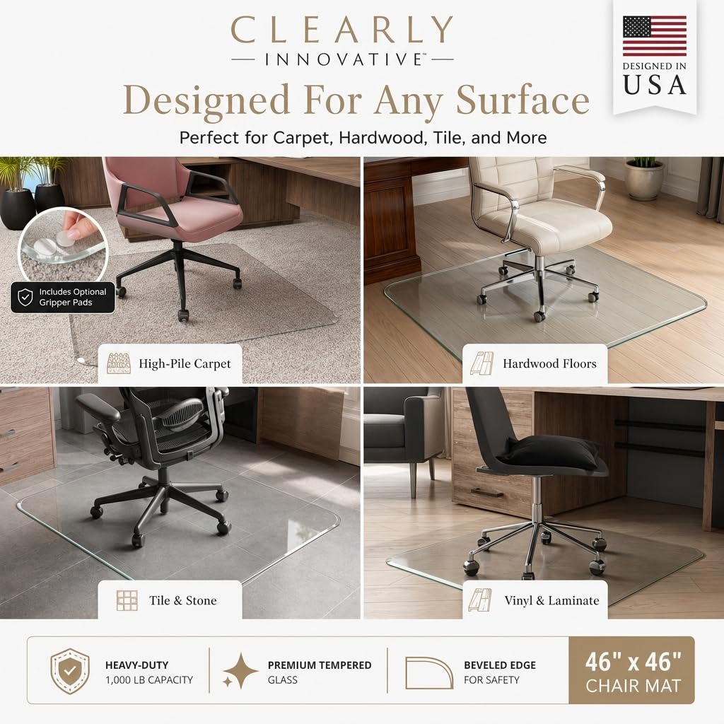 Tempered Glass Office Chair Mat for Carpet & Hardwood