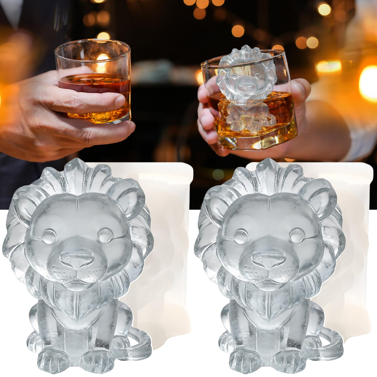 3D Lion Ice Cube Silicone Molds Tray for Whiskey (2 Count)