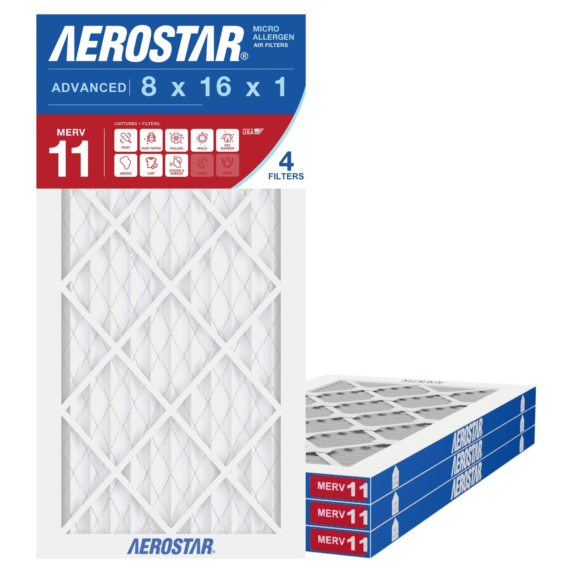 Air Filter 8x16x1 MERV 11 AC Filter (4 Count)