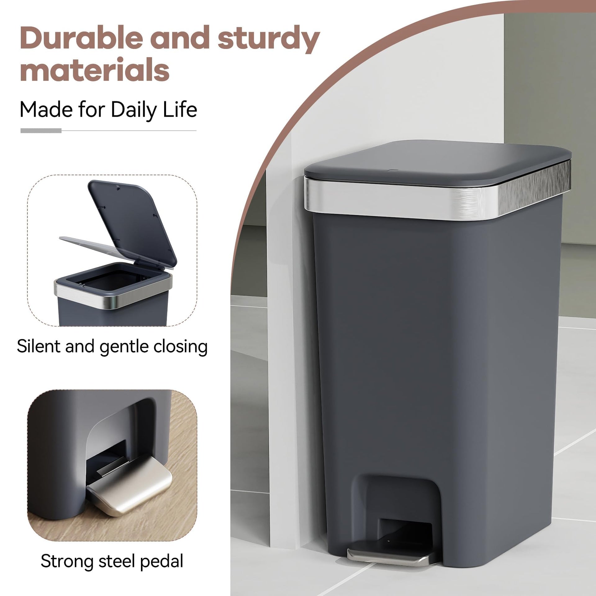 2PACK 2.6 Gal Small Bathroom Trash Can with Lid Foot Pedal (2 Count)