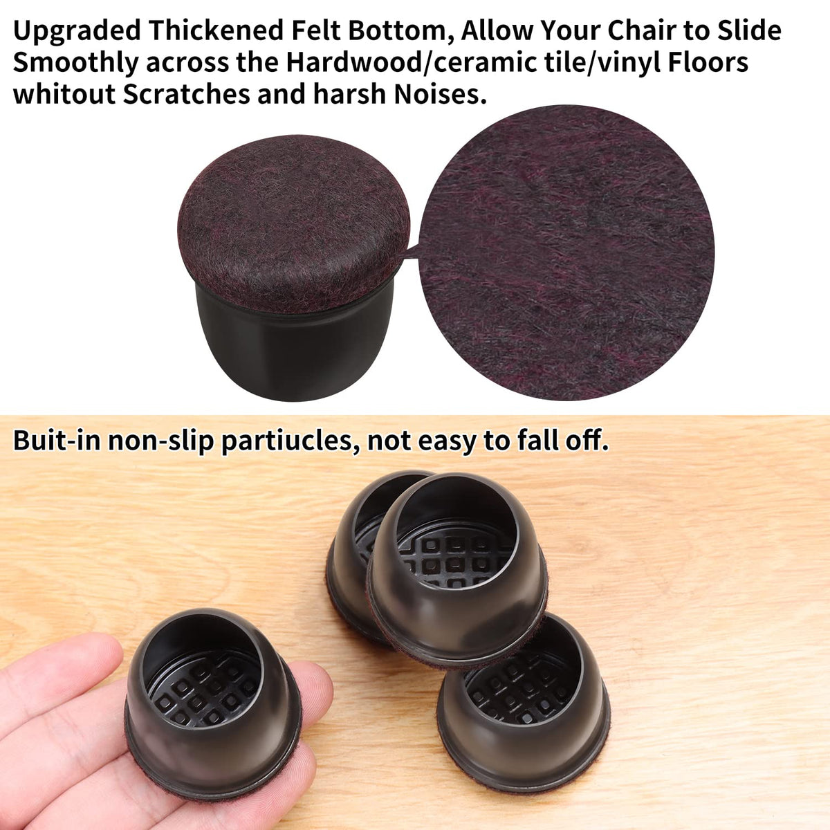 24 Pcs Round Silicone Chair Leg Floor Protectors with Felt (24 Count)