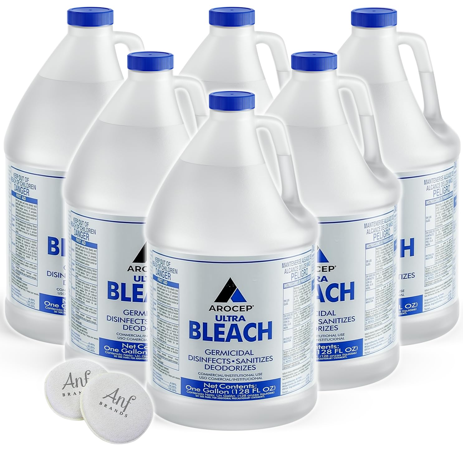 6 Gallons) Ultra Germicidal Liquid Bleach - For Laundry, Disinfecting, Sanitizing, Deodorizing, Mold & Mildew Stain Remover - 1 Gallon Jugs (768 Fl Oz) - ModHome Supplies