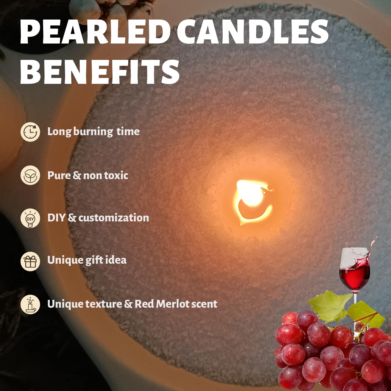 Melody Red Wine Scented White Pearled Candle 18oz Luxury Sand Candle Granulated Wax (18 Ounce)