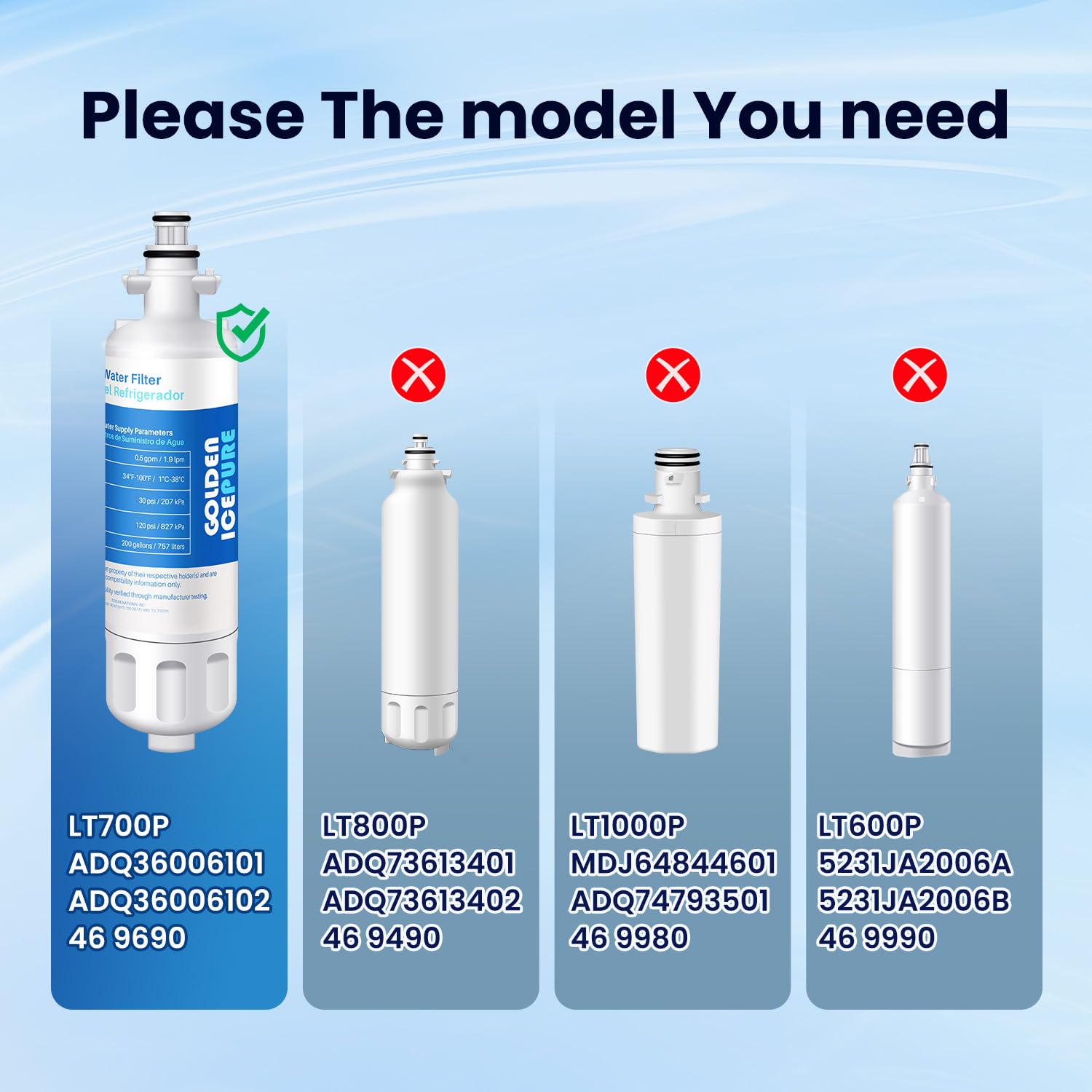 RWF1200A Refrigerator Water Filter Replacement for LG LT700P (4 Count)