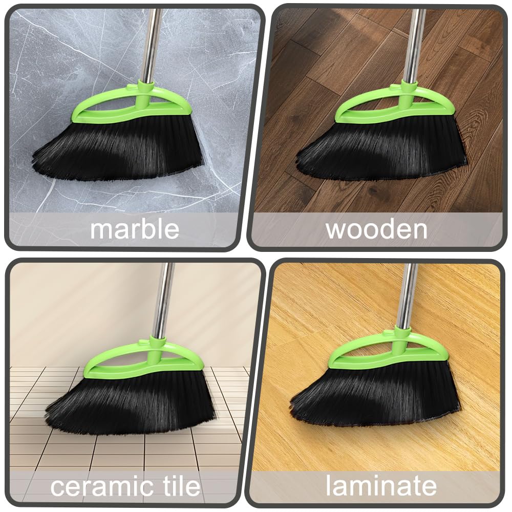 3 Packs Indoor Brooms Green Angle Broom Soft Bristles Long Handle for Hardwood Floor Sweeping (3 Count)