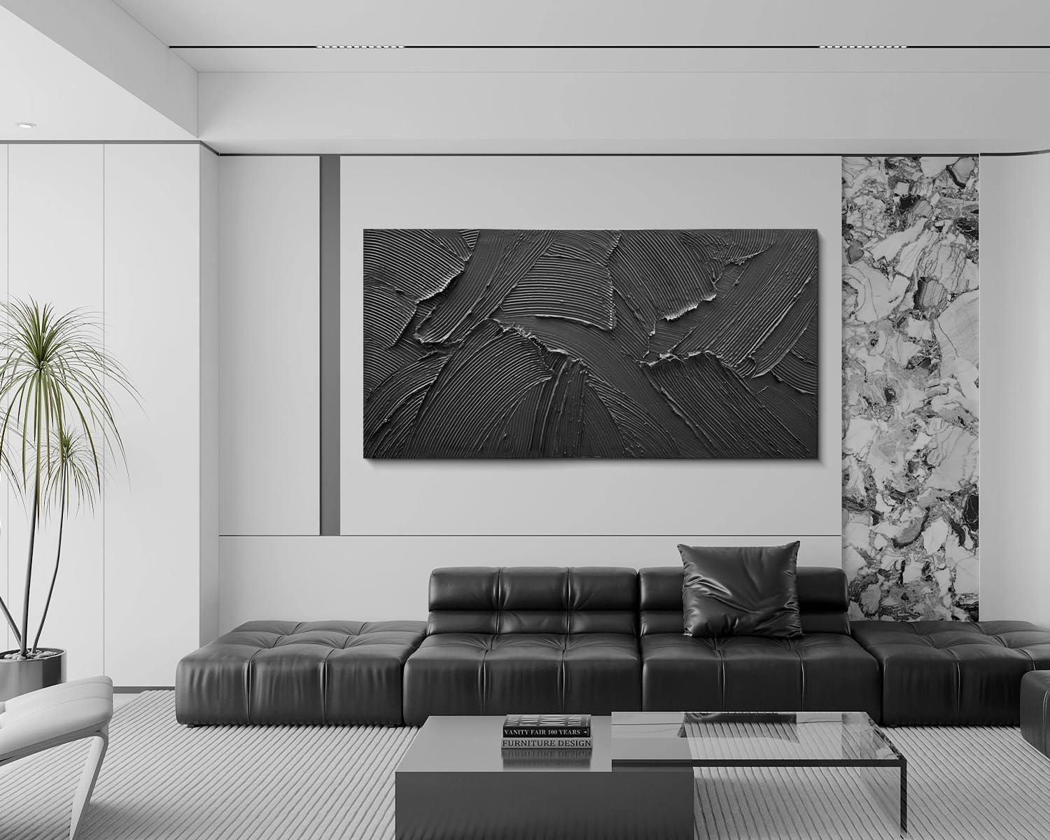 Art Hand painted black minimalist texture oil painting 24x48 inch