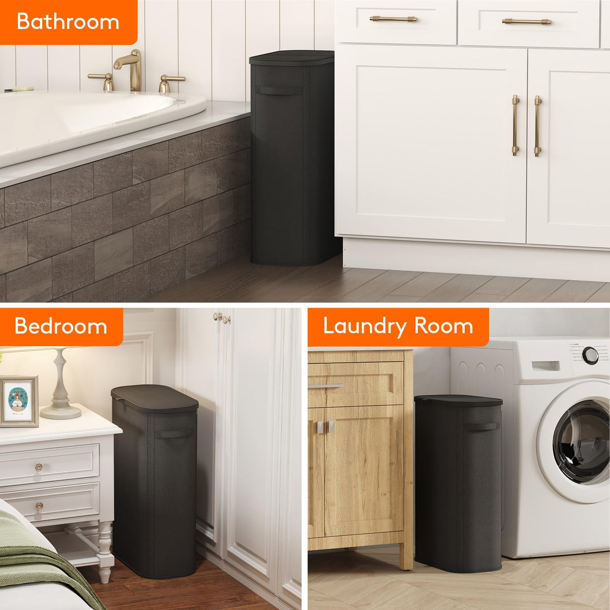 Slim Laundry Basket with Lid and Removable Bag