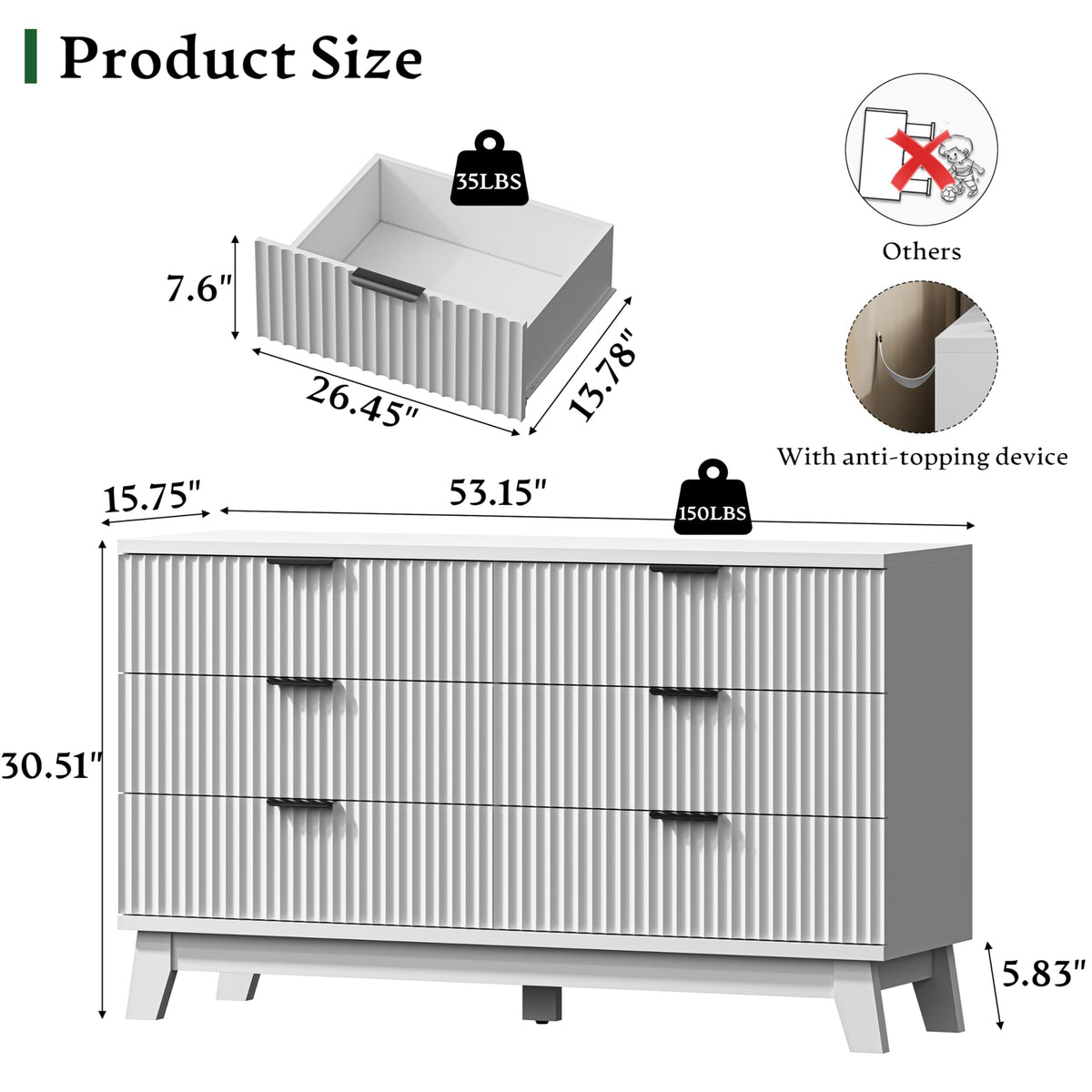 Fluted Dresser with 6 Drawers