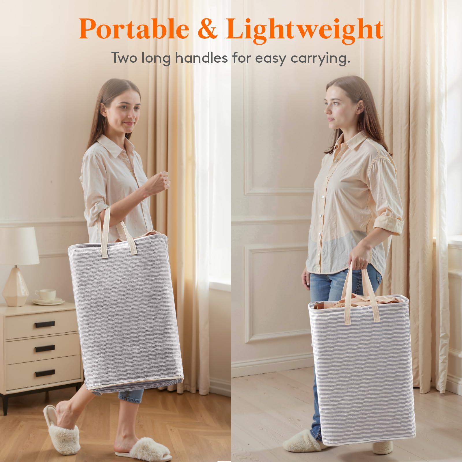 65L Collapsible Laundry Basket with Extended Handles
