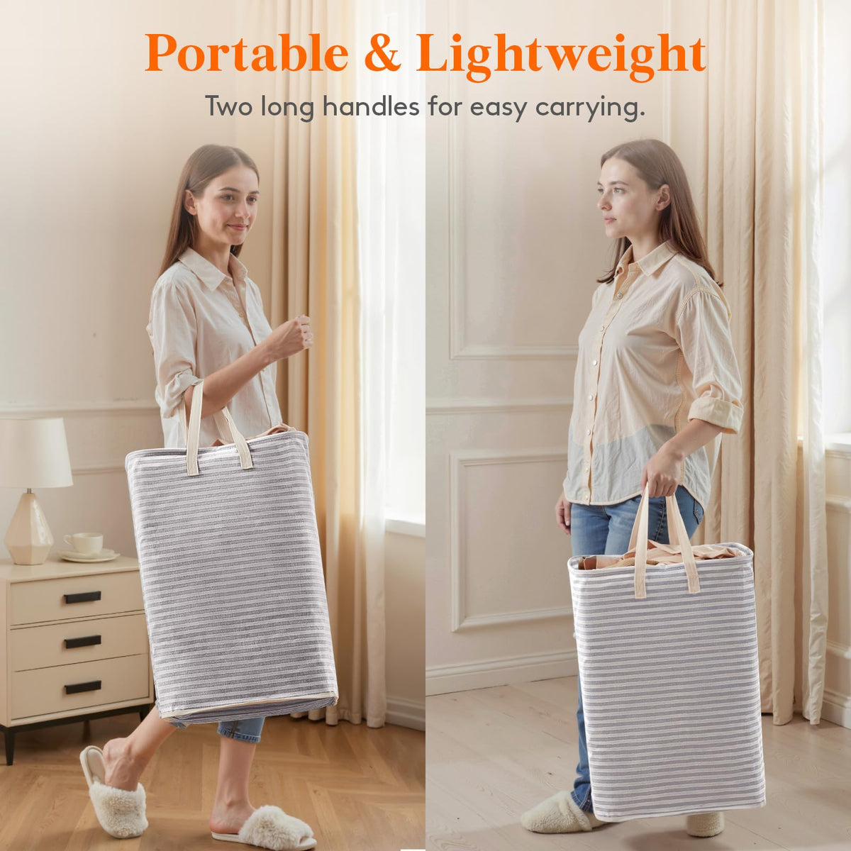 65L Collapsible Laundry Basket with Extended Handles