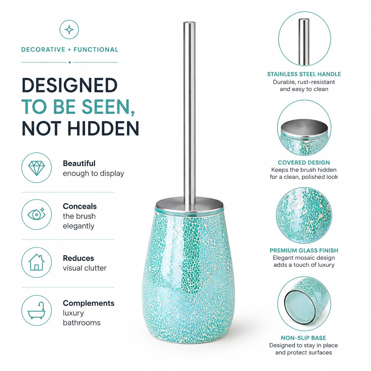 Turquoise Green Toilet Brush and Holder Set