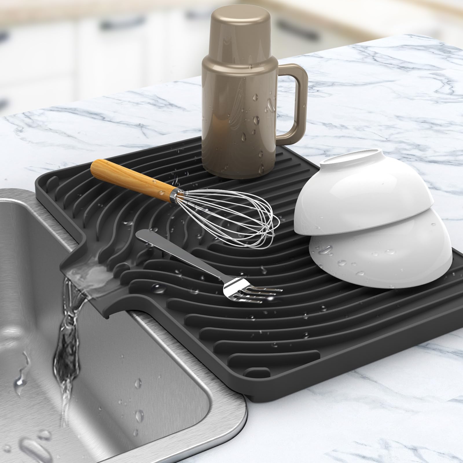 Dish Drying Mat for sink with a bulged edge