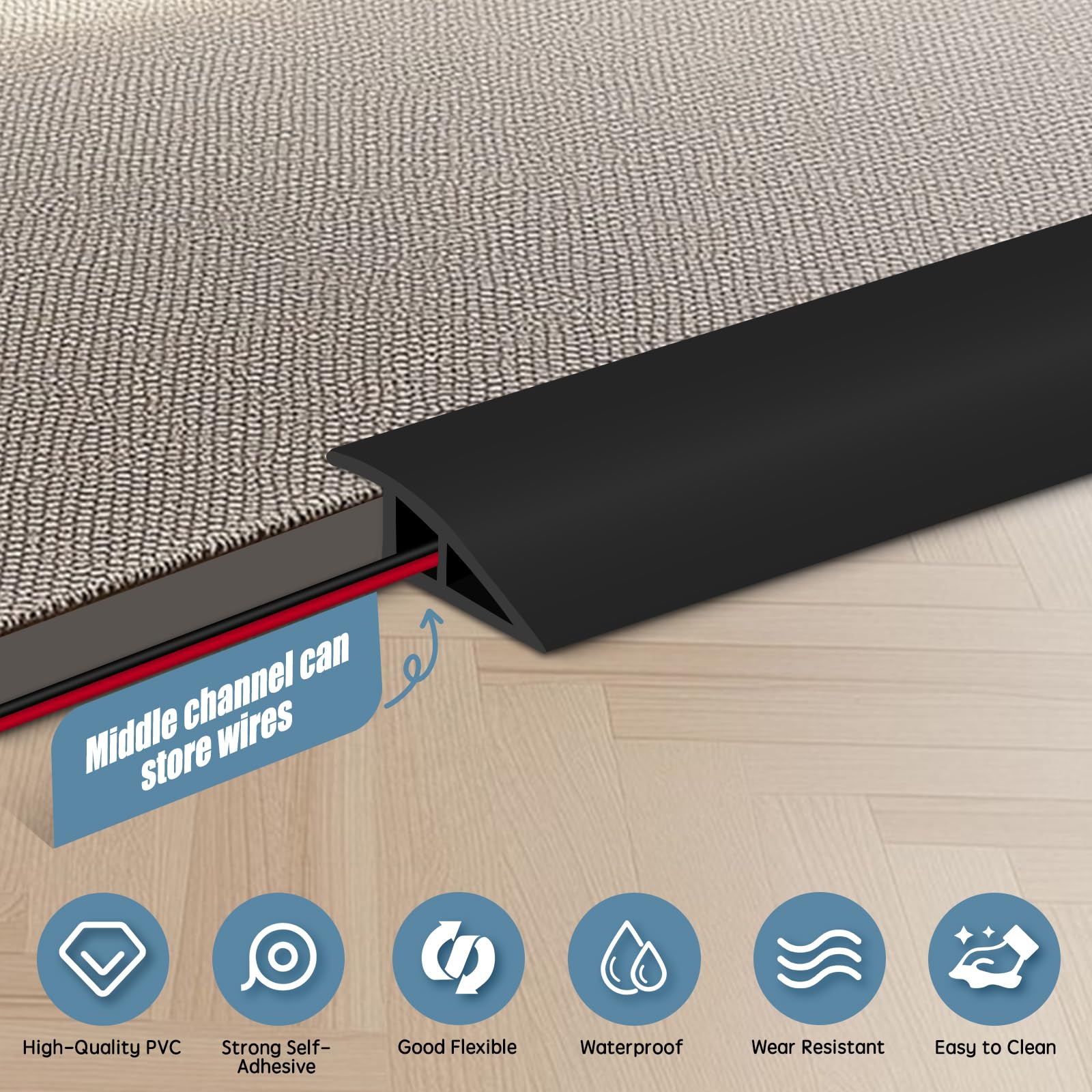 Floor Transition Strip Door Threshold 78" Floor Transition Reducer Trim on The Edges Threshold Strip Self Adhesive Suitable for Doorways