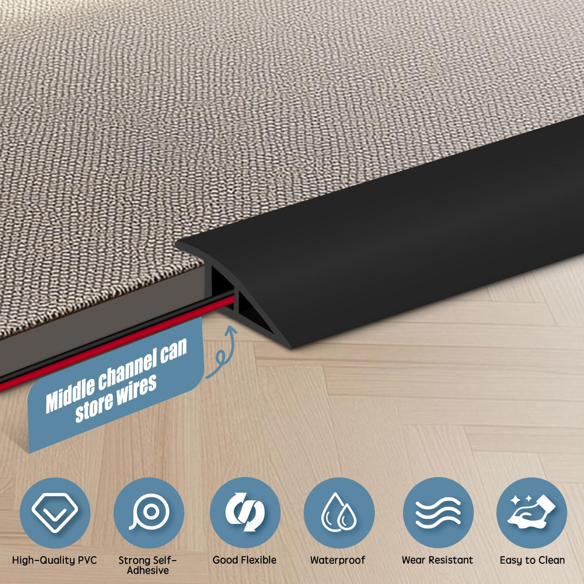Floor Transition Strip Door Threshold 39" Floor Transition Reducer Trim on The Edges Threshold Strip Self Adhesive Suitable for Doorways